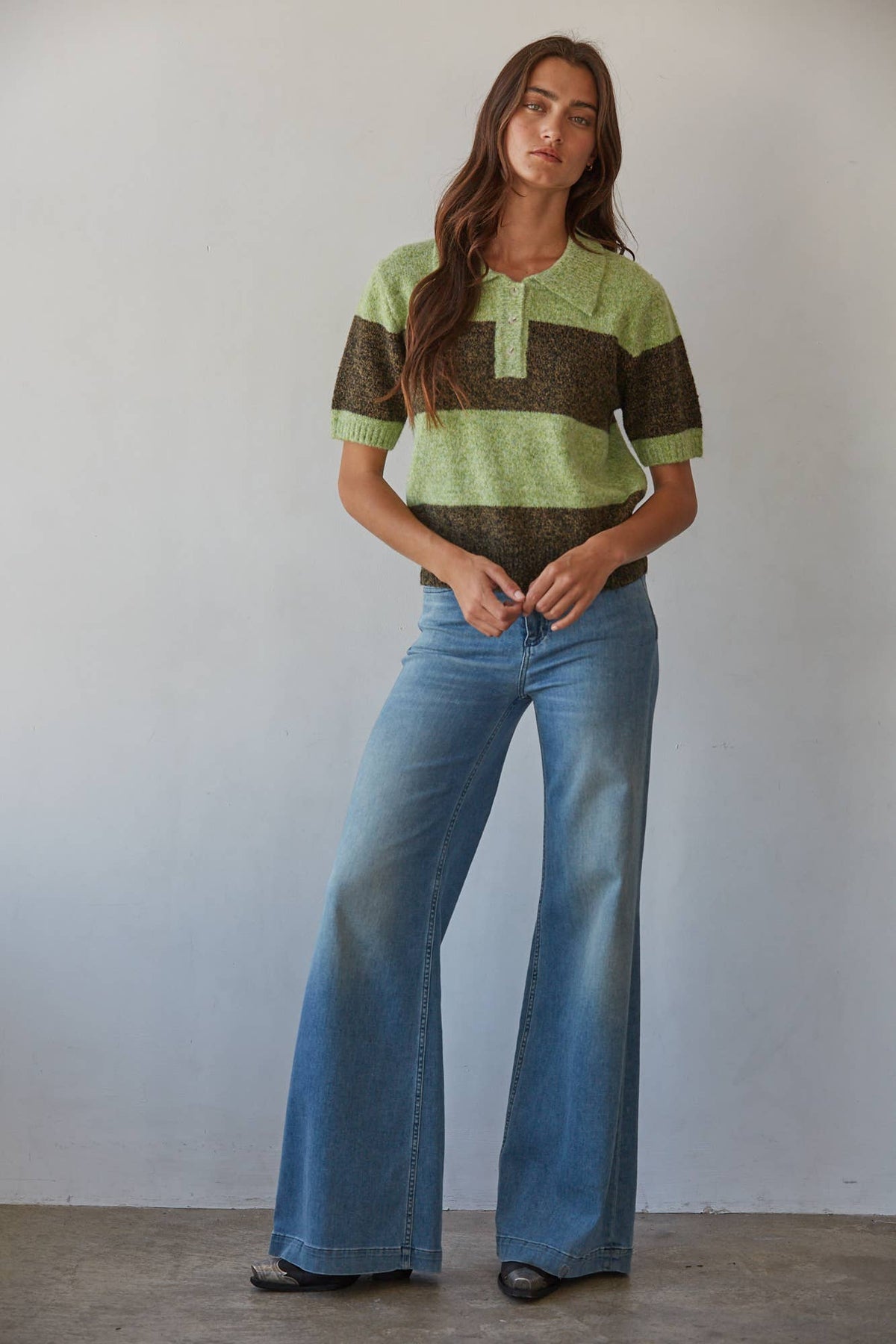 Knit Sweater Striped Short Sleeve