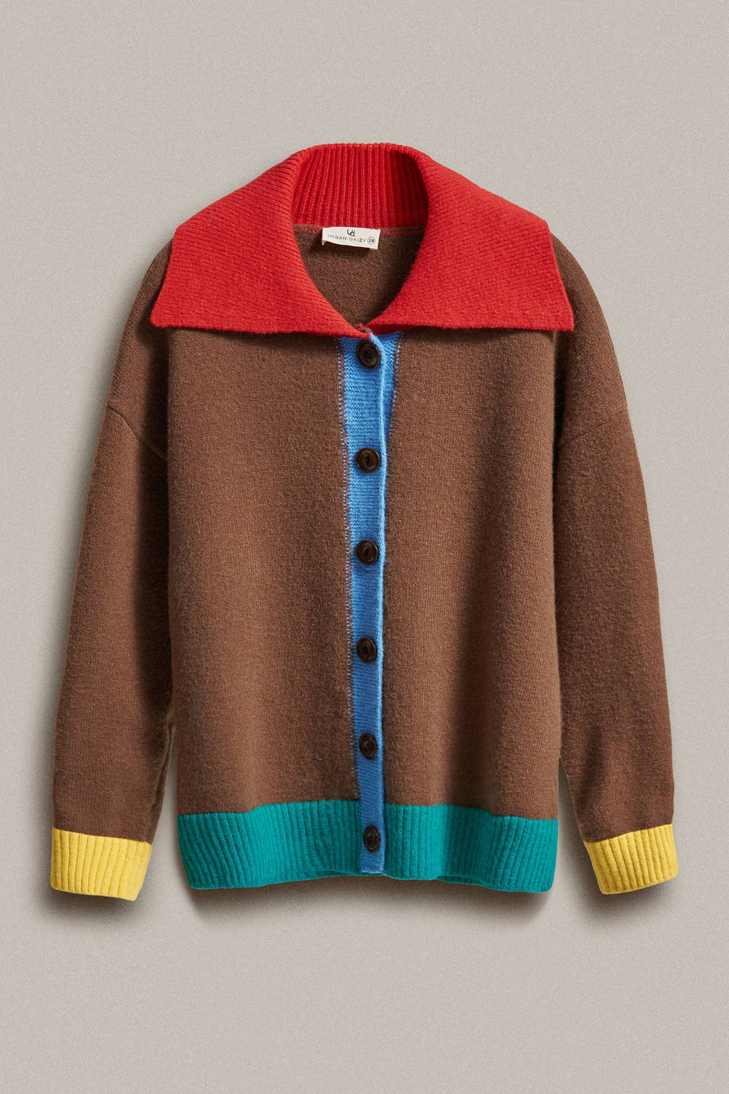 Colorblock Collared Button-Down Knit Cardigan