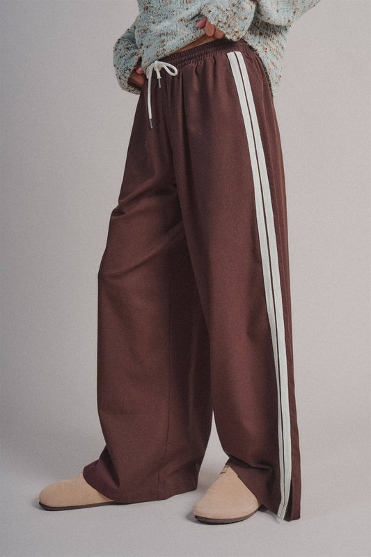 Striped Drawstring Wide-Leg Pants
