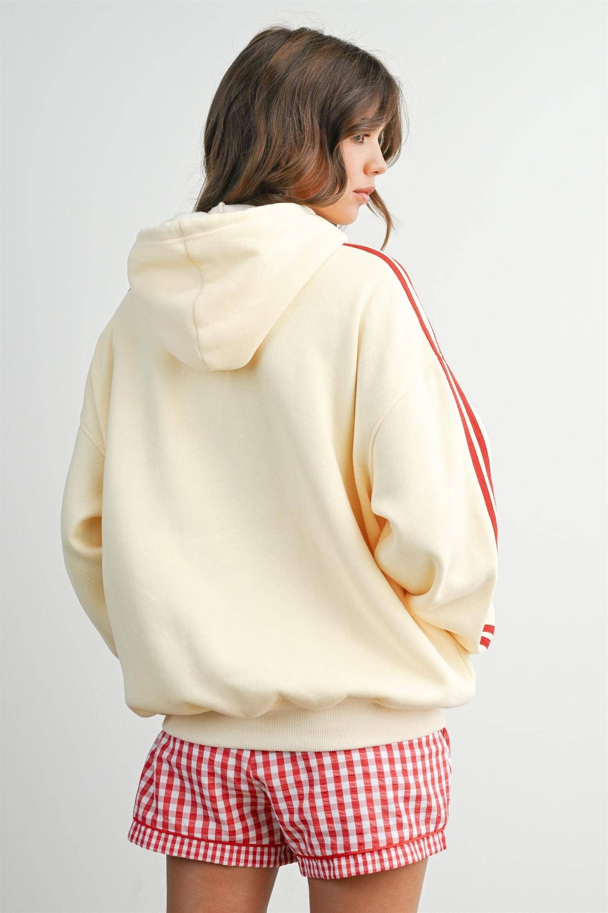 Contrast Striped  Drawstring Hoodie
