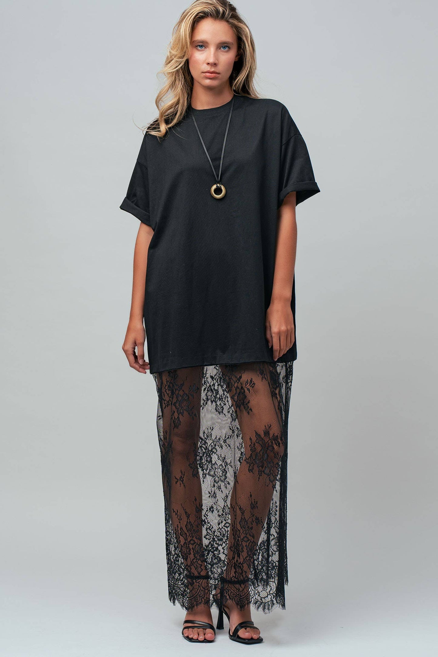 Mixed-Media Lace T-Shirt Dress