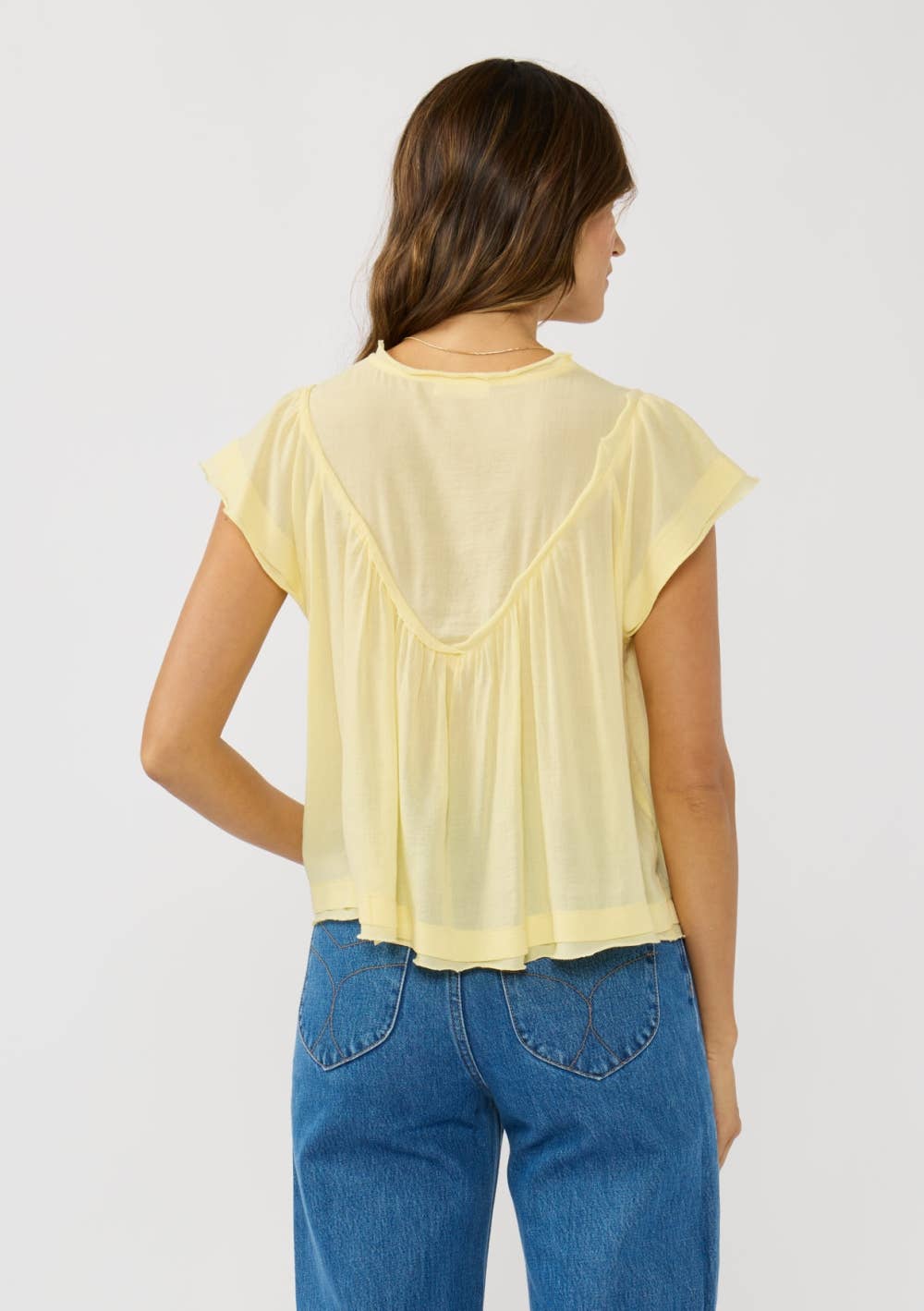 Smocked V-Neck Yoke Top