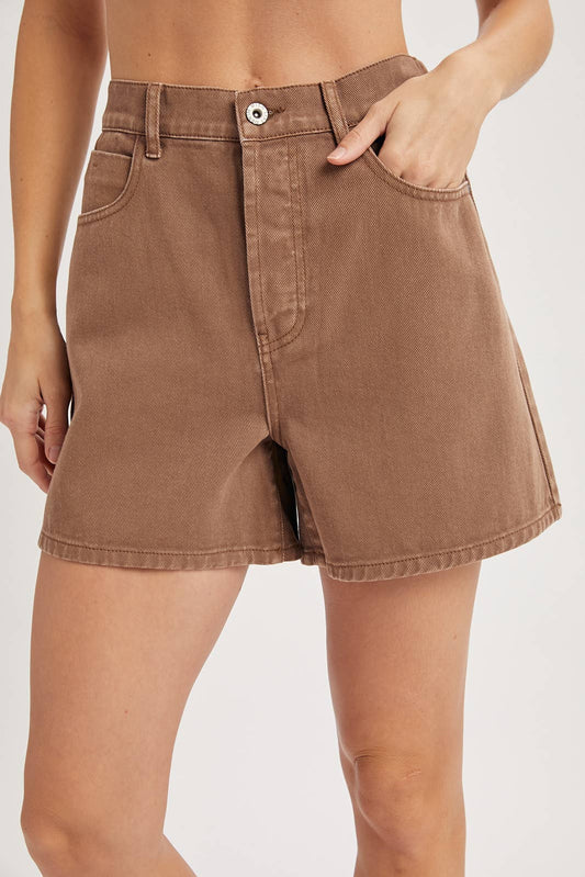 Colored Denim Short With Elastic Waist