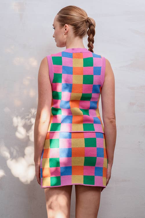Multicolor Checkered Knit Tank
