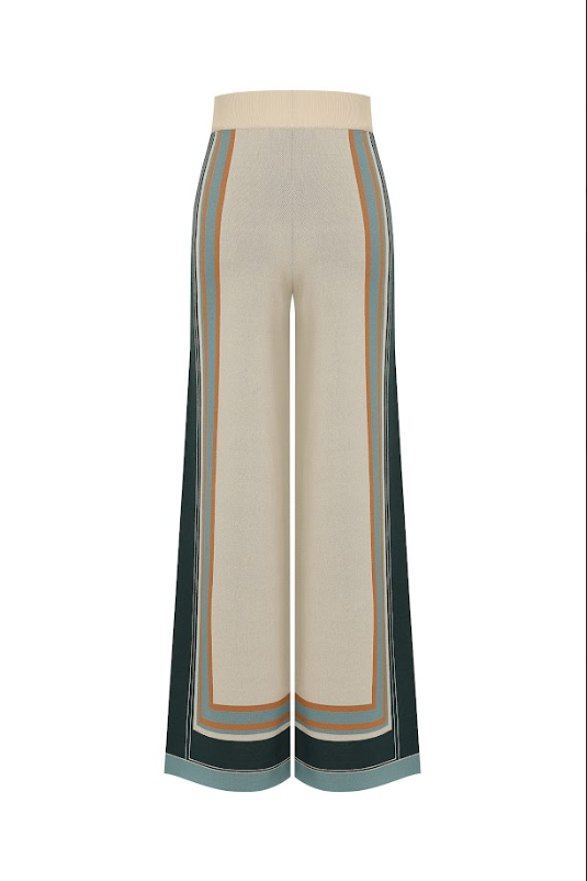 Border Stripe Knit Wide Leg Pants
