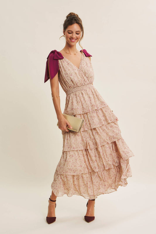 Floral Tiered Dress with Bow Detail