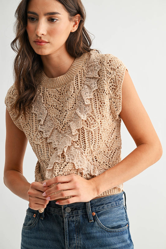 Ruffled Crochet Knit Tank