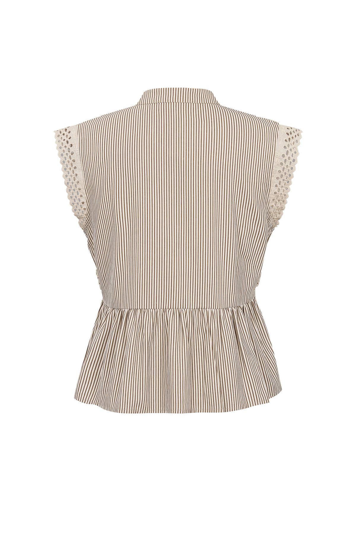 Stripe Sleeveless Pintuck Blouse with Lace Trim