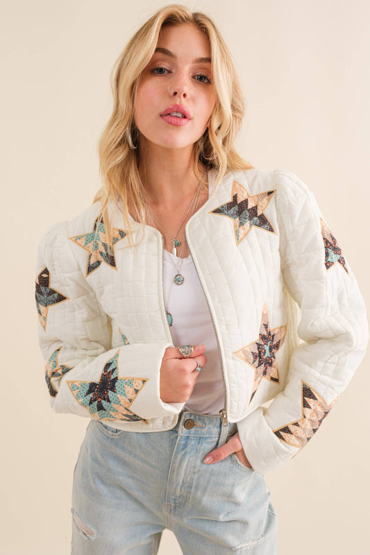 Quilted Embroidered Padded Jacket