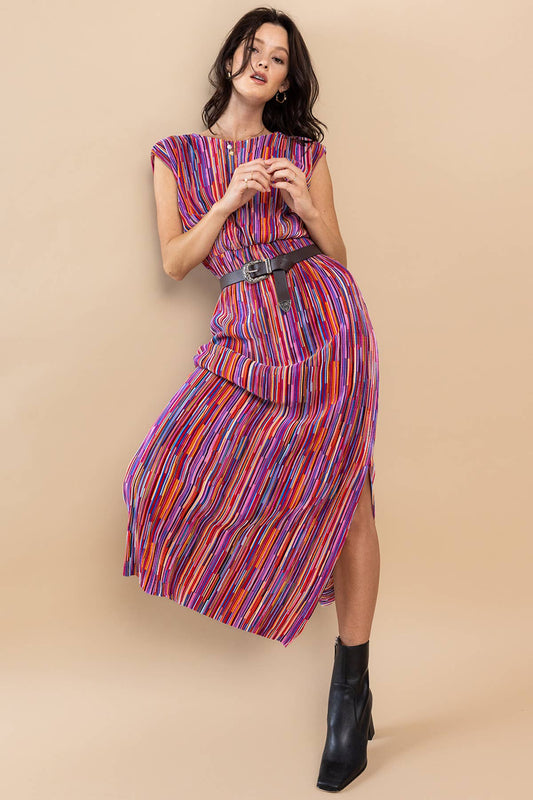 Ribbed Pleated Maxi Dress